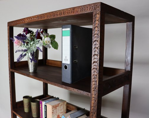 Hand Carved Oriental Wooden Cabinet Bookshelf Shelf, Nuristan, Afghanistan, 1980s-UZN-1729632