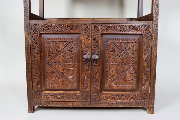 Hand Carved Oriental Wooden Cabinet Bookshelf Shelf, Nuristan, Afghanistan, 1980s-UZN-1729632