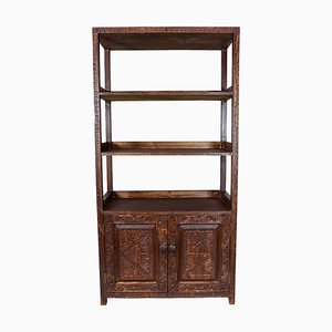 Hand Carved Oriental Wooden Cabinet Bookshelf Shelf, Nuristan, Afghanistan, 1980s-UZN-1729632