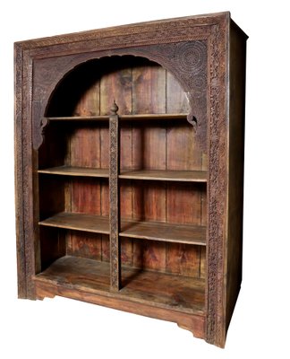 Hand Carved Oriental Wooden Cabinet Bookshelf Shelf, Pakistan, 1920s-UZN-1393947