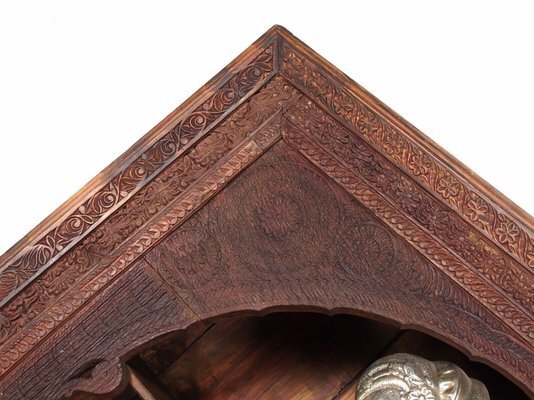 Hand Carved Oriental Wooden Cabinet Bookshelf Shelf, Pakistan, 1920s-UZN-1393947