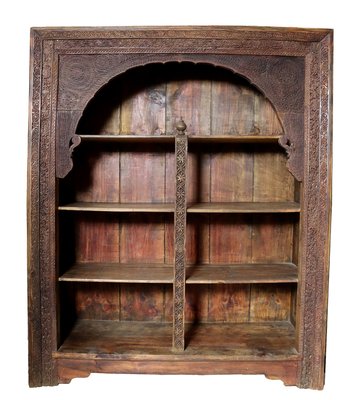 Hand Carved Oriental Wooden Cabinet Bookshelf Shelf, Pakistan, 1920s-UZN-1393947