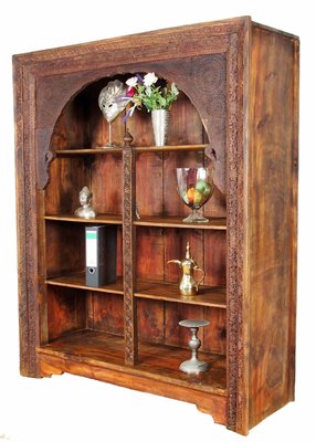 Hand Carved Oriental Wooden Cabinet Bookshelf Shelf, Pakistan, 1920s-UZN-1393947