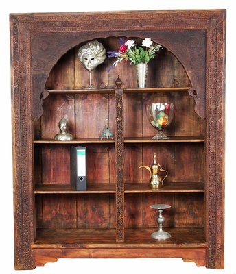 Hand Carved Oriental Wooden Cabinet Bookshelf Shelf, Pakistan, 1920s-UZN-1393947