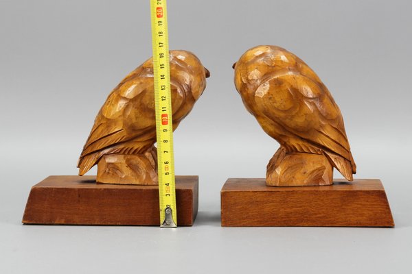 Hand Carved Owl Wooden Bookends, Germany, 1930s, Set of 2-KEG-1368827