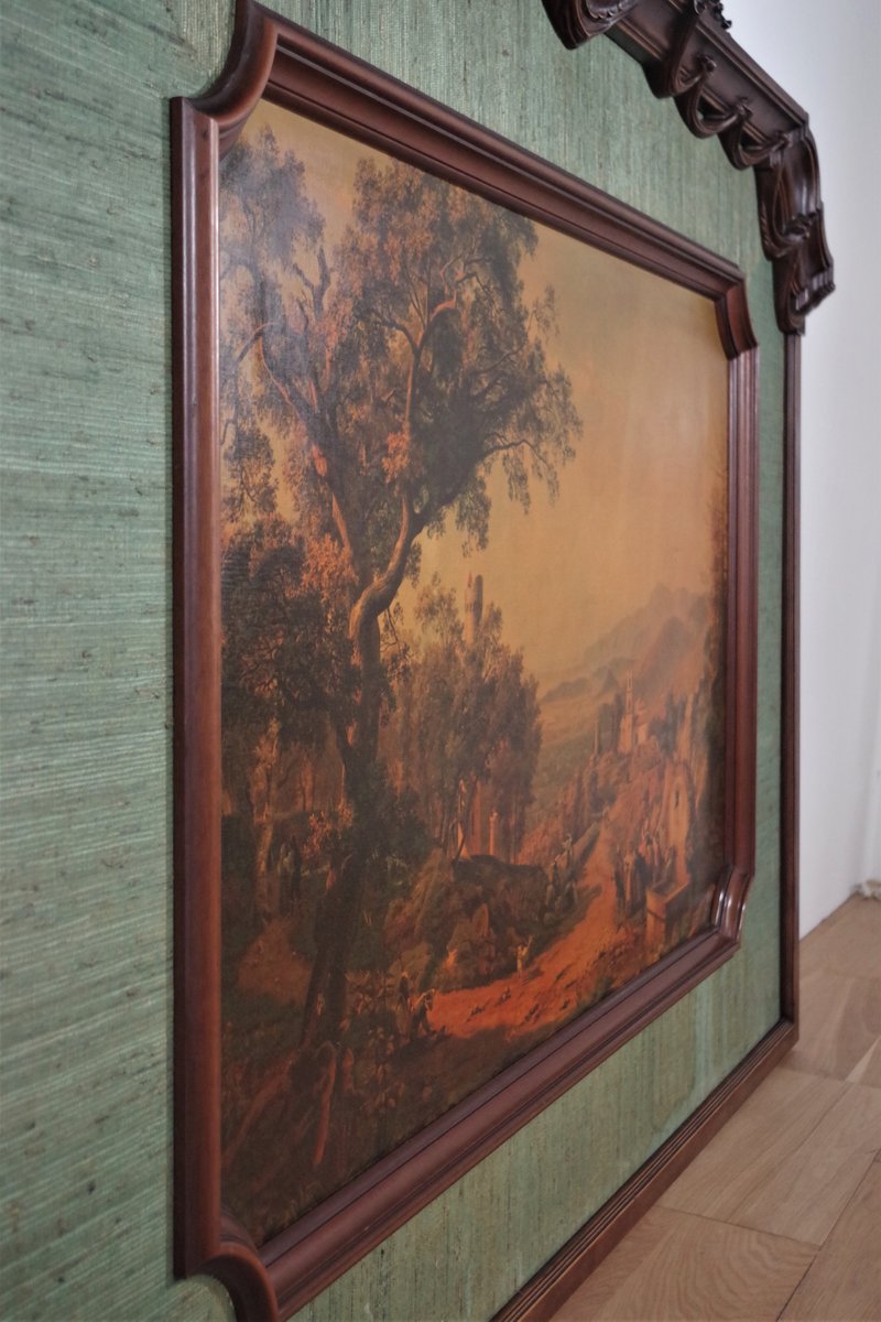 Hand-Carved Painting, 1950s, Textile & Wood, Framed