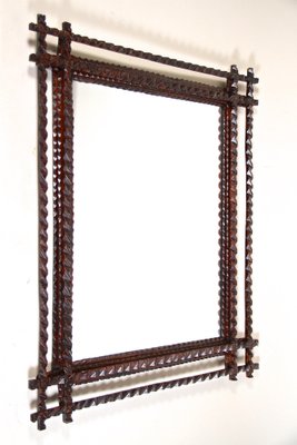 Hand-Carved Tramp Art Basswood Wall Mirror, Austria, 1880s-TQA-1321932