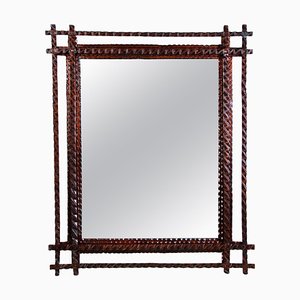 Hand-Carved Tramp Art Basswood Wall Mirror, Austria, 1880s-TQA-1321932