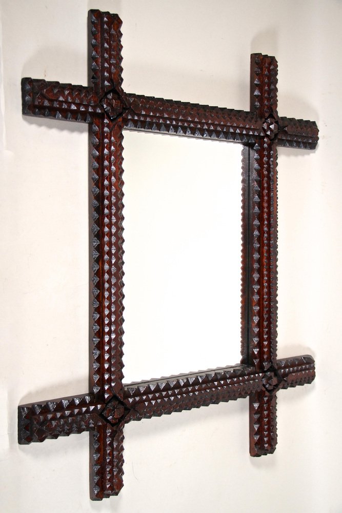 Hand-Carved Tramp Art Wall Mirror, Austria, 1870s