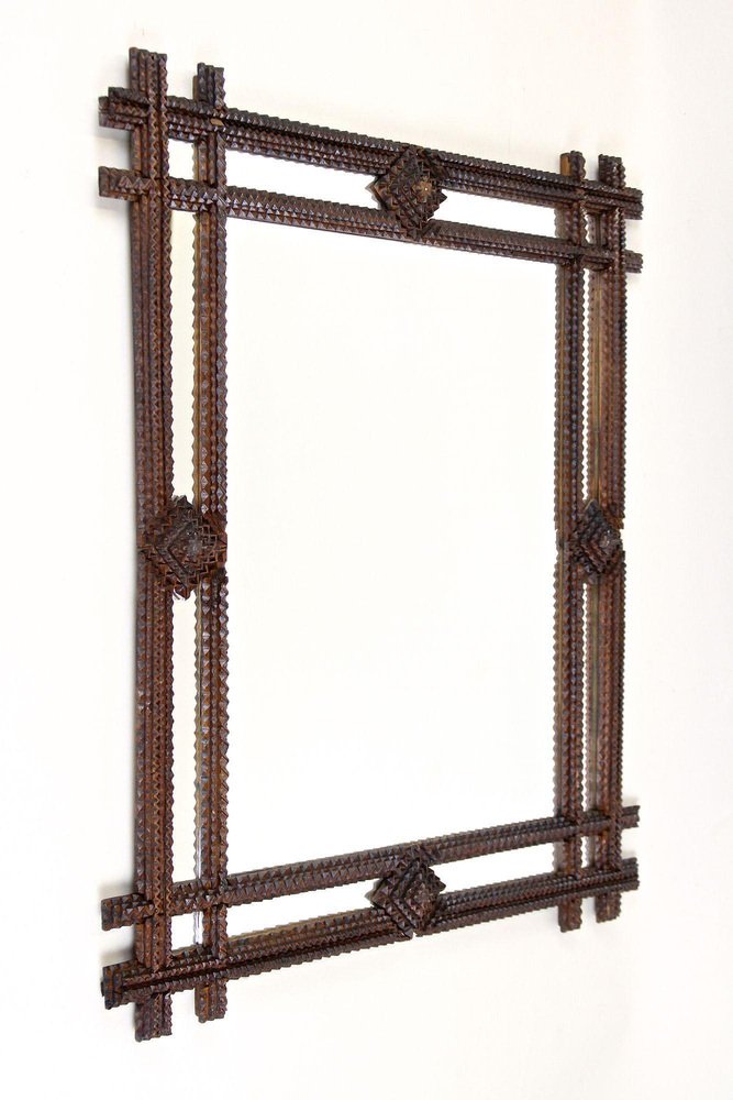 Hand-Carved Tramp Art Wall Mirror, Austria, 1880s