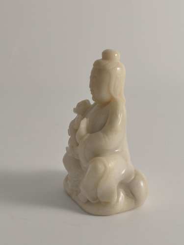 Hand-Carved White Alabaster Figure of Guanyin, China, Early 20th Century