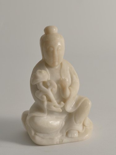 Hand-Carved White Alabaster Figure of Guanyin, China, Early 20th Century