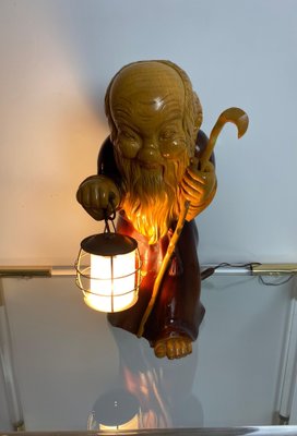 Hand Carved Wood Monk Table Lamp by Aldo Tura for Macabo, Italy, 1950s-LYQ-1171642