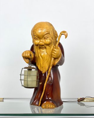 Hand Carved Wood Monk Table Lamp by Aldo Tura for Macabo, Italy, 1950s-LYQ-1171642