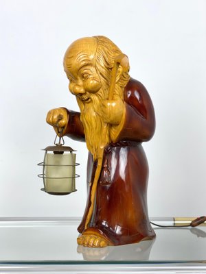 Hand Carved Wood Monk Table Lamp by Aldo Tura for Macabo, Italy, 1950s-LYQ-1171642