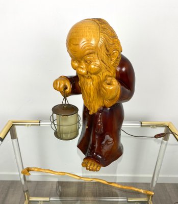 Hand Carved Wood Monk Table Lamp by Aldo Tura for Macabo, Italy, 1950s-LYQ-1171642