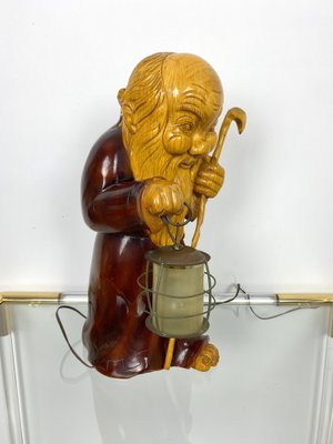 Hand Carved Wood Monk Table Lamp by Aldo Tura for Macabo, Italy, 1950s-LYQ-1171642