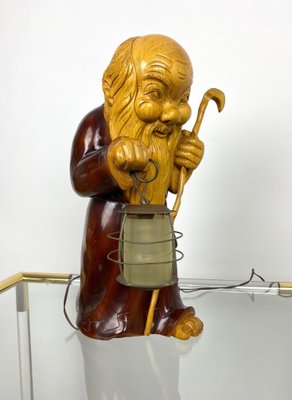 Hand Carved Wood Monk Table Lamp by Aldo Tura for Macabo, Italy, 1950s-LYQ-1171642