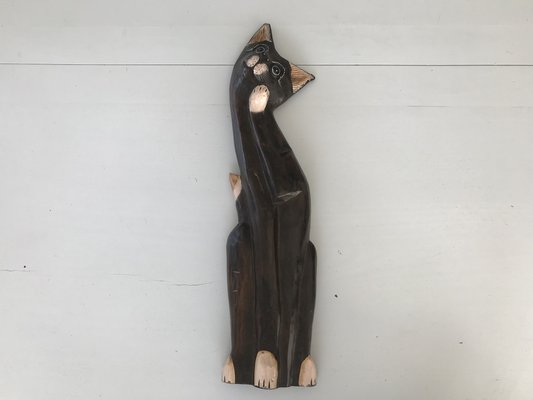 Hand Carved Wooden Big Kitten, 1970s-WQQ-1290957