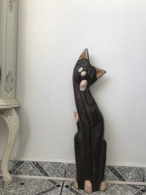 Hand Carved Wooden Big Kitten, 1970s-WQQ-1290957