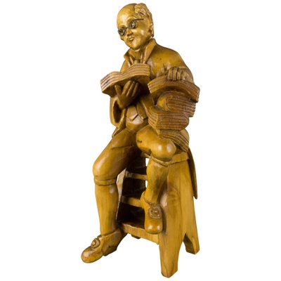 Hand Carved Wooden Figurative Sculpture of a Professor with Books-KEG-1086457