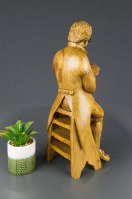 Hand Carved Wooden Figurative Sculpture of a Professor with Books-KEG-1086457