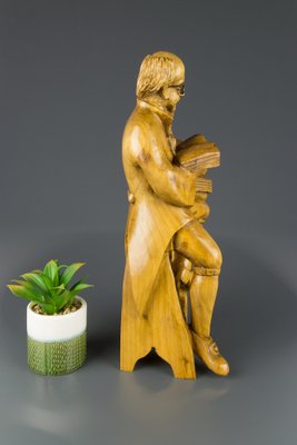 Hand Carved Wooden Figurative Sculpture of a Professor with Books-KEG-1086457