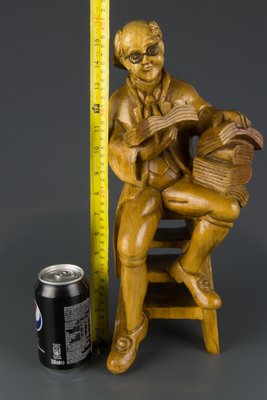 Hand Carved Wooden Figurative Sculpture of a Professor with Books-KEG-1086457