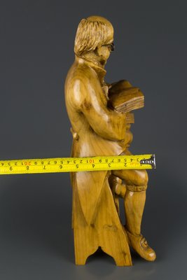 Hand Carved Wooden Figurative Sculpture of a Professor with Books-KEG-1086457