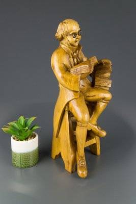 Hand Carved Wooden Figurative Sculpture of a Professor with Books-KEG-1086457