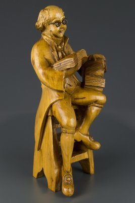 Hand Carved Wooden Figurative Sculpture of a Professor with Books-KEG-1086457