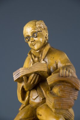 Hand Carved Wooden Figurative Sculpture of a Professor with Books-KEG-1086457