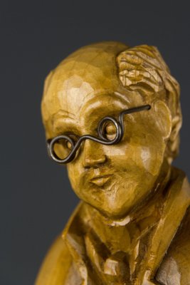 Hand Carved Wooden Figurative Sculpture of a Professor with Books-KEG-1086457