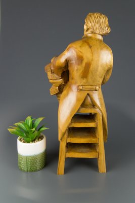 Hand Carved Wooden Figurative Sculpture of a Professor with Books-KEG-1086457