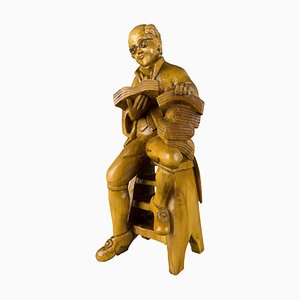 Hand Carved Wooden Figurative Sculpture of a Professor with Books-KEG-1086457