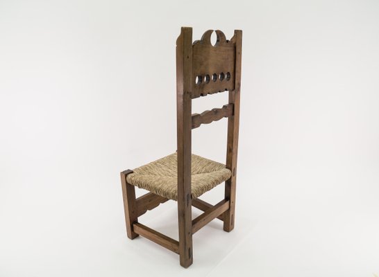 Hand Carved Wooden High Back Chair with Sea Grass Seat, Spain, 1960s-KQB-1435965