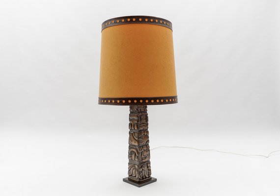 Hand Carved Wooden Mayan Totem Table Lamp by Temde Honduras, 1960s-KQB-1820961