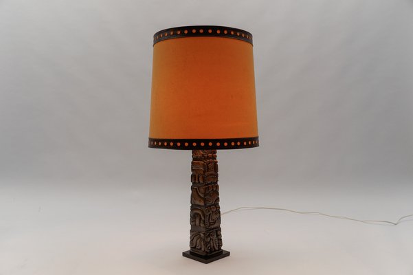 Hand Carved Wooden Mayan Totem Table Lamp by Temde Honduras, 1960s-KQB-1820961