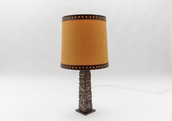 Hand Carved Wooden Mayan Totem Table Lamp by Temde Honduras, 1960s-KQB-1820961