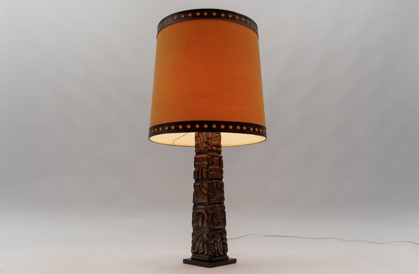 Hand Carved Wooden Mayan Totem Table Lamp by Temde Honduras, 1960s-KQB-1820961