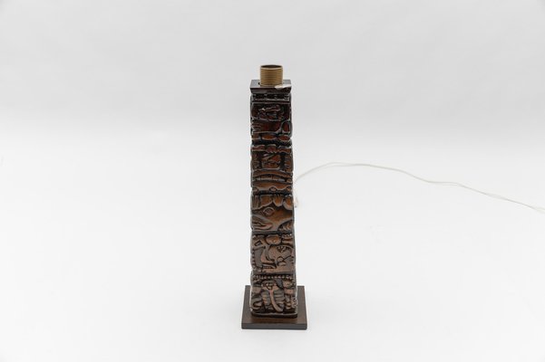 Hand Carved Wooden Mayan Totem Table Lamp by Temde Honduras, 1960s-KQB-1820961