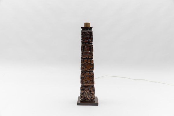 Hand Carved Wooden Mayan Totem Table Lamp by Temde Honduras, 1960s-KQB-1820961