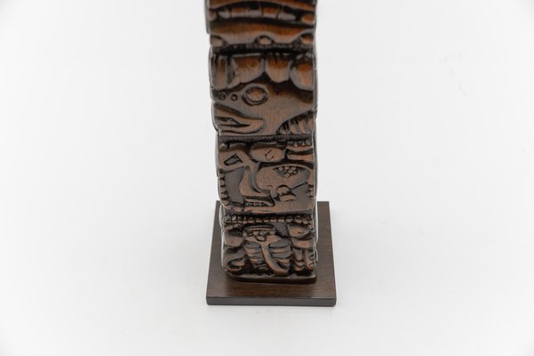 Hand Carved Wooden Mayan Totem Table Lamp by Temde Honduras, 1960s-KQB-1820961