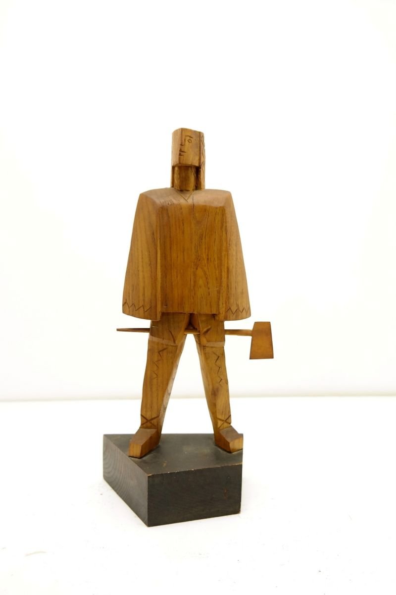 Hand-Carved Wooden Sculpture in the Cubist Style