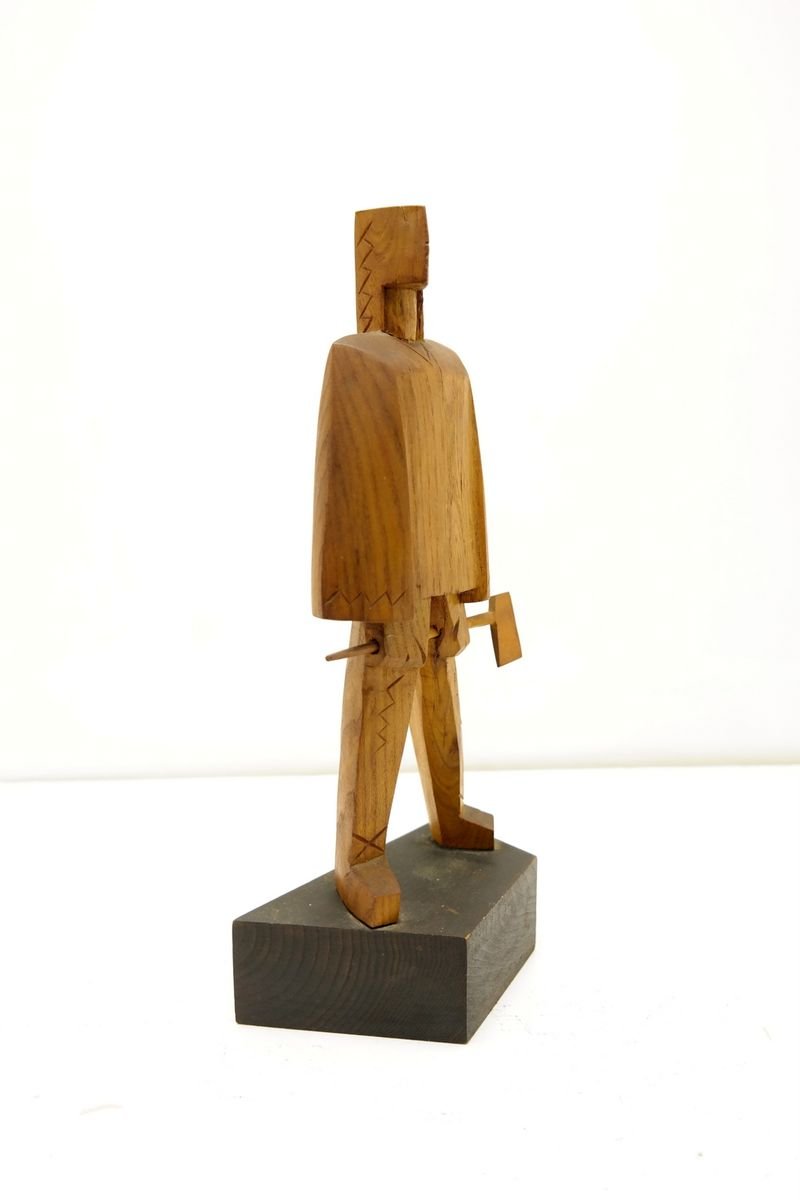 Hand-Carved Wooden Sculpture in the Cubist Style