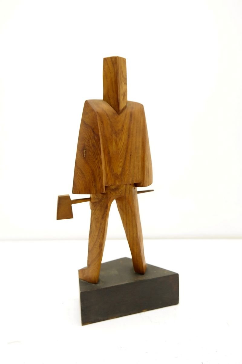 Hand-Carved Wooden Sculpture in the Cubist Style