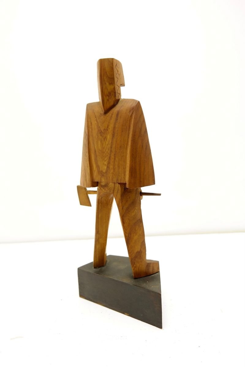 Hand-Carved Wooden Sculpture in the Cubist Style