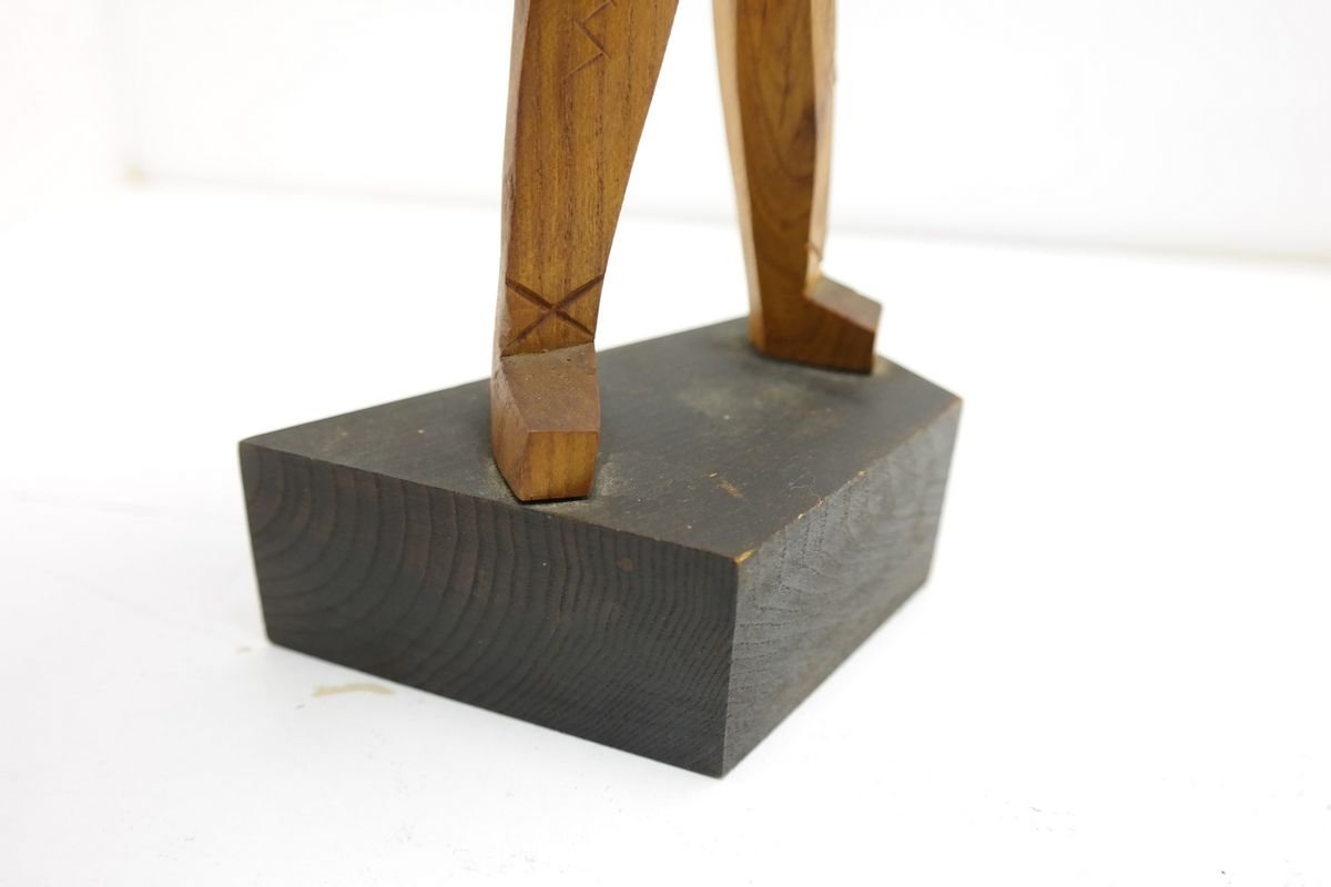 Hand-Carved Wooden Sculpture in the Cubist Style