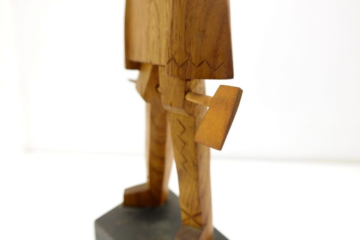 Hand-Carved Wooden Sculpture in the Cubist Style