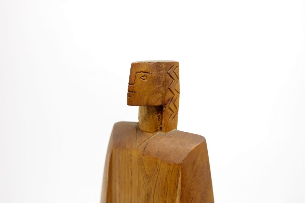 Hand-Carved Wooden Sculpture in the Cubist Style